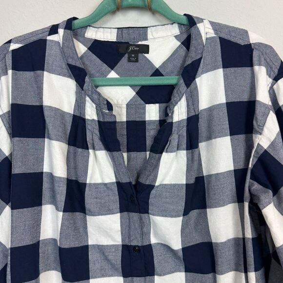 J. Crew Navy Buffalo Check Flannel Blouse M - Picture 2 of 7